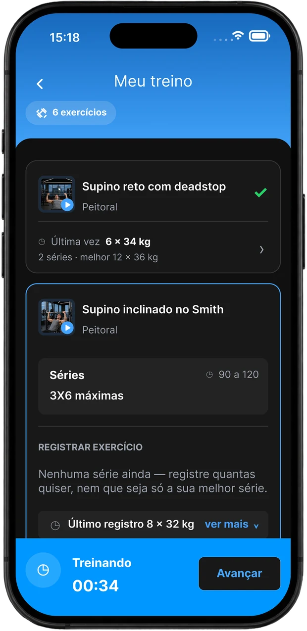 Treino do dia no app